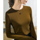 Lishe modal algodón top redonda de cuello redondo camisa base de terciopelo para mujeres en otoño 2025 nueva ropa interior camiseta de manga de cinco cuartos para mujeres color de albaricoque delgada [J679] manga larga M [85-105]