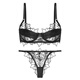 Adore Autumn and Summer Sexy Lace Underwear Women's Thin Push Up Big Breast Revealing Solid Color Breast-Reducing Bra Set Black (Set) M (34/75AB/70C)