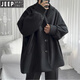 JEEP new autumn and winter new cotton and thick woolen coat short popular street black coat men's loose and handsome clothes black cotton and thick XL