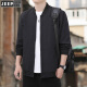 JEEP SPIRIT服男士外套2024春秋季新款褂子修身显瘦休闲青年夹克上衣 K12109 黑色 M 建议 95-100 斤