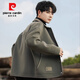 Pierre Cardin 2024 new winter woolen coat men's double-sided wool coat short lapel casual woolen jacket autumn dark brown M recommended 90-110Jin Jin equals 0.5 kg