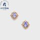 Fat Donglai quality tanzanite earrings niche rhombus silver gold-plated zircon Japanese set Qiunai pair of earrings