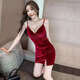 Fangluyu Frühling und Herbst neuer niedriger Hosenträger Slim Hip Rock Velvet Sexy Basisrocktechniker Arbeit Kleidung 1047 Burgund hochwertige Version Eins Größe S
