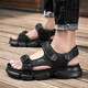 Jeep-Herrenschuhe, neuer Sommer echter Kuhwahnsinns-Sportsandalen, weicher Sohle bequemer und leichter Outdoor-Anti-Rutsch-Strandschuhe 1585 Schwarz (Lederschuhgröße) 39