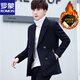 Luo Meng Men's Jacket Wool Coat Men's Double-breasted Suit Collar Casual Long Short Style Autumn and Winter Slim Fashion Wool 006 Stand Collar Black L Recommended 115-130 Jin Jin equals 0.5 kg