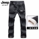 Pantalones de reenvío de espíritu Jeep Gran tamaño de los hombres más lana en espesor de otoño e invierno Pantalones casuales de piel de cordero al aire libre Pantalones de vellón de montañismo para hombres 9928 Negro 2xl