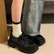 ZCVRR Dicke Ferse kleine Lederschuhe für Frauen in 2025 Frühling und Herbst neue Single -Schuhe Japanisch JK Uniform mit Rock Dicke Sohle Gloss Black 38 (240 mm)