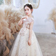 Little Kayi Dicke Kinderkleid Prinzessin Rock Blume Kinder Hochzeitskleid High-End Piano Performance Kostüm Girl Geburtstag Little Host Performance Kostüm Herbst Champagner Farbe
