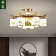 Heliang nuevas lámparas de sala de estar de lámparas chinas, toda la madera de cobre sólida, faros delanteros de construcción de dúplex de alta gama, comedor, estilo chino 9906 Qianlijiangshan-Copper+madera+hierro+jade-24 cabezas