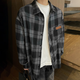 Homlean American retro plaid shirt men's spring and summer Hong Kong style loose casual long-sleeved shirt jacket HL09 coffee plaid 2XL