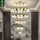 Heliang nuevas lámparas de sala de estar de lámparas chinas, toda la madera de cobre sólida, faros delanteros de construcción de dúplex de alta gama, comedor, estilo chino 9906 Qianlijiangshan-Copper+madera+hierro+jade-24 cabezas