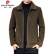 Pierre Cardin brand high-end men's clothing fur one-piece jacket men's loose woolen coat plus velvet thickening winter leather reversible wool velvet coat knitted brown warm and reversible 3XL