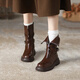 Nine-inch Sunshine Maillard Mid-Tube Martin Boots Women's Short Boots 2025 Spring and Autumn New Women's Shoes Western Retro Round Toe Thick Heel Fashion Boots Mid-Tube Boots Women's Brown 38