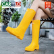 
CARTELO Japanese high-tube rain boots for women fashion wear non-slip, waterproof and wear-resistant rubber shoes for sea kitchen long tube soft bottom rain boots 689 women's rain boots blue 38