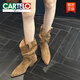 CARTELO cowhide version pointed toe short boots for women thin boots piled boots new thick heel fashion Maillard mid-tube western boots brown 37