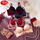 Langsha gives his wife underwear women's suit, red rimless lace sexy bra, small breasts look big, gives girlfriend bra, red suit 75A B=34AB (medium thick cup 2.5 cm)