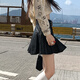 Changluzhu Jupe courte en cuir noir pour femmes, petite jupe en cuir plissée en ligne courte à taille haute hauteur 2025 printemps et automne jupe à demi-corps jupe noire courte (avec ceinture) 9926 Single Taille S