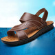 Neue Sommer Neue Männer Sandalen Herren echte Leder Beachschuhe lässig Herrenschuhe Mode Pantoffel tragen resistente weiche Lederlicht 12129 Brown 38