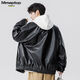 MMOPTOP American Lapel PU Leather Jacket Men's Spring and Autumn Flying Staff Jacket 6073 Agate Black 3XL