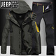 JEEP SPIRIT outdoor winter assault clothing and pants suit for men and women, three-in-one plus velvet and thickened two-piece set, windproof and waterproof fishing and mountaineering suit, 552 men's denim blue + 9986 men's black pants L