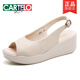 Cartelo Lederfischmund Sandalen für Frauen im Sommer 2025 New Wedge Weiche Sohle mit mittlerer Hochschule Schwammkuchen Dicke einzige lässige Mutterschuhe Beige 38