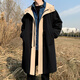 Lovren thickened cotton autumn and winter contrasting color hooded windbreaker men's medium-length large size loose casual knee-high parka coat black cotton 3XL (suitable for 175-210Jin Jin equals 0.5 kg)