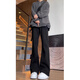 POUM American High Street Jeans Straight Spring y Autumn Summer Style Summer Style Trendy Black Sci-Fitting Pants Versátiles DFFS-701 L (tamaño es pequeño, se recomienda elegir una talla más grande)