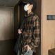 Homlean American retro plaid shirt men's spring and summer Hong Kong style loose casual long-sleeved shirt jacket HL09 coffee plaid 2XL
