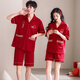 LangSha wedding couple pajamas summer pure cotton with chest pads for one man and one woman red wedding high-end gift box home wear set 5812 couple (with chest pads) female XL + male L