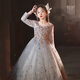 Little Kayi thick children's dress princess skirt host high-end girls piano performance clothes long sleeve flower children wedding little girl autumn 1591 gray and blue long sleeves 130