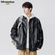 MMOPTOP American Lapel PU Leather Jacket Men's Spring and Autumn Flying Staff Jacket 6073 Agate Black 3XL