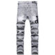 Moring Bull New High Street AM Trendy Jeans Herren zerrissener Cobra Sticker Leder Patch Elastizität Slim Black Black 3523 29
