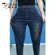 Specht-Jeans für Frauen mit Plüsch samt verdickter Winter neuer Stil Slim und modisch und vielseitiger Retro-Stil elastischer Hochtülen-Frühling und Herbst Harem Pants 1098# blau [hinzugefügt.