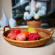 Zhenculinary Vietnamese oval woven fruit basket with handle, living room snacks, groceries, candy, melon seeds, hotel restaurant, fruit tray, coffee table, fruit bread, dessert storage basket, oval fruit basket 38*32*12CM
