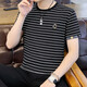 Juecho Pure Cotton New Striped Short Sleeve T-Shirt Herren Sommer Trendy Slim Sweatshirt Korean Round Neck T-Shirt Top Black XL (125jin [Jin entspricht 0,5 kg] -140jin [Jin gleich 0,5 kg]))