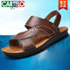 Cartelo Sommer-Herrenleder Sandalen echtes Leder 2025 Neue Outdoor im mittleren Alter große Strandschuhe alte Mann Softer Sohle Daddy Pantoffeln 12129 Brown 37