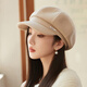 Jimmy Leaf Hat Women's Autumn and Winter New Style Elegant Thickened Woolen Octagonal Hat Korean Style Light Luxury Simple Beret Black One Size M (56-58cm)