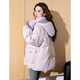 TonLion 2025 women's contrasting color stitching stand-up tie hooded cotton coat gauze purple L