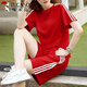 Woodpecker 200Jin[Jin equals 0.5 kg] Fat mm fashion sports suit for women 2025 summer new loose large-size shorts shorts two-piece set 695 black [top + pants] 4XL code suggestions {180-200Jin[Jin equals 0.5 kg]}