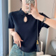 LaChapelle short-sleeved T-shirt for women 2024 summer new style new Chinese style stand-up collar plate buckle ice silk T thin temperament versatile fashion top white S