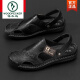 Woodpecker brand sandals men's leather top layer cowhide sandals summer breathable outdoor non-slip casual soft-soled beach shoes Black A689 41