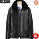 JEEP SPIRIT 2026 new middle-aged and elderly men's leather jacket with velvet and thickened dad autumn and winter coat grandpa winter leather jacket black zipper style 58 weight 155-170 Jin Jin is equal to 0.5 kg