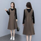 
Ding Weiwei pregnant women's spring and autumn dress suit trendy mother's fashionable loose strap skirt spring and autumn top two-piece set deep coffee XL