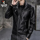 Woodpecker leather jacket men's jacket spring and autumn jacket men imitation leather PU leather motorcycle men business casual trend leather jacket men 609A black L [110-130Jin [Jin equals 0.5 kg]]