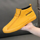 花犯 百兜 皓冠男鞋 一脚蹬潮鞋英伦皮鞋懒人鞋休闲棉鞋拉链板鞋 姜黄-皮面9922 39