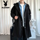 花花公子（PLAYBOY）中长款风衣男夏季棉薄潮牌休闲装棉服潮流连帽大衣宽松外套 F698绿色 M 90至120斤可穿