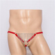 Men's thong with one strap sexy transparent bag gun bullet separation iron ring tassel lace physiological underwear men's sex toys white one size red