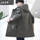 JEEP SPIRIT2023 new spring and autumn mid-length men's windbreaker Korean version slim men's over-the-knee plus velvet thickened jacket 1901 camel XL 175