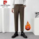 Pierre Cardin Korean Style Small Suit Pants Men's Nine-Point Slim Straight Thickened Casual Pants Men's Drapey Autumn and Winter Velvet Suit Pants Knitted Dark Gray (Style) Velvet 31