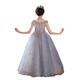 Estilo de princesa de niñas Autumn y Winter Light Luxury High-High Gray School School Students 'Guzheng Piano Performance Vestido de noche Falda 1591 Azul Long (SF Express Fast) 170